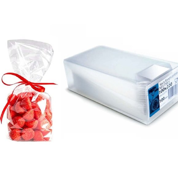 [NEW] 500-Pack French Clear Cellophane Craft Treat Bags Flat Bottom Silver Wedge - Picture 1 of 11